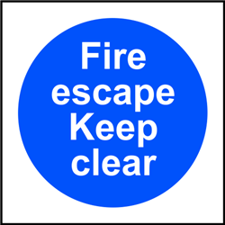 ASEC `Fire Escape Keep Clear` Sign 100mm x 100mm