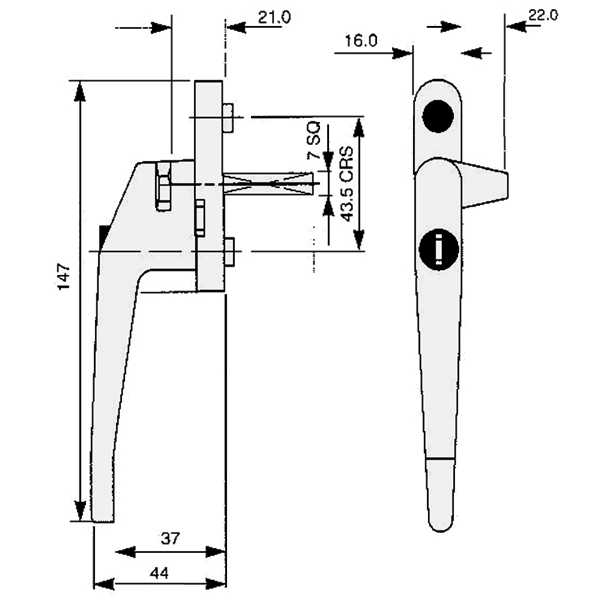 ASEC Cockspur Espag Handle With Spindle