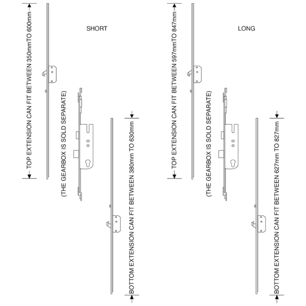 ASEC Modular Repair Lock Locking Point Extensions (UPVC Door) - 2 Hook & 2 Roller