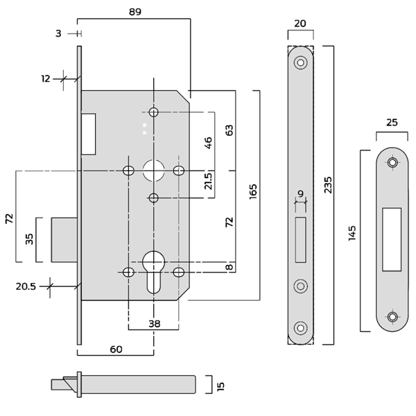 ASEC DIN Standard Mortice Euro Deadcase