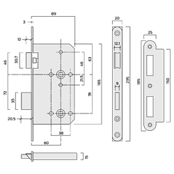 ASEC DIN Standard Mortice Bathroom Lock