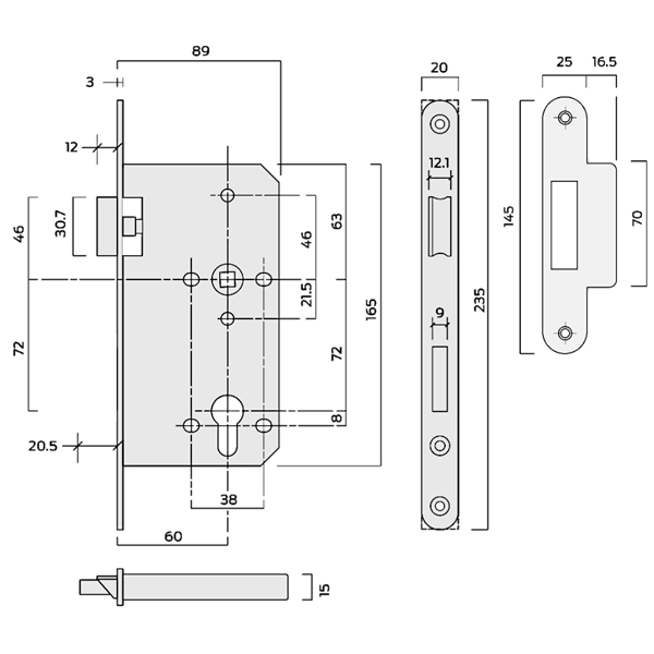 ASEC DIN Standard Mortice Latch