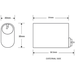 ASEC 6-Pin Scandinavian Oval External Cylinder