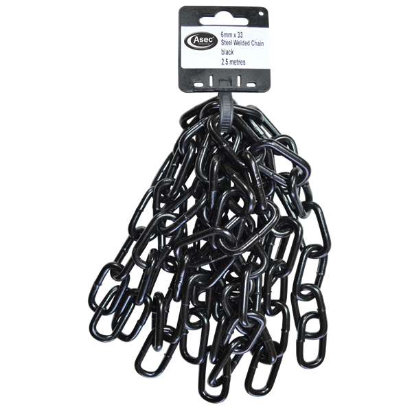 ASEC Steel Welded Chain Black 2.5m Length