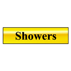 ASEC `Showers` 200mm X 50mm Gold Self Adhesive Sign
