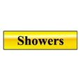 ASEC `Showers` 200mm X 50mm Gold Self Adhesive Sign