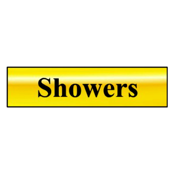 ASEC `Showers` 200mm X 50mm Gold Self Adhesive Sign