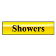 ASEC `Showers` 200mm X 50mm Gold Self Adhesive Sign