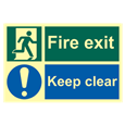 ASEC `Fire Escape Keep Clear` Sign Photoluminescent 300mm x 200mm