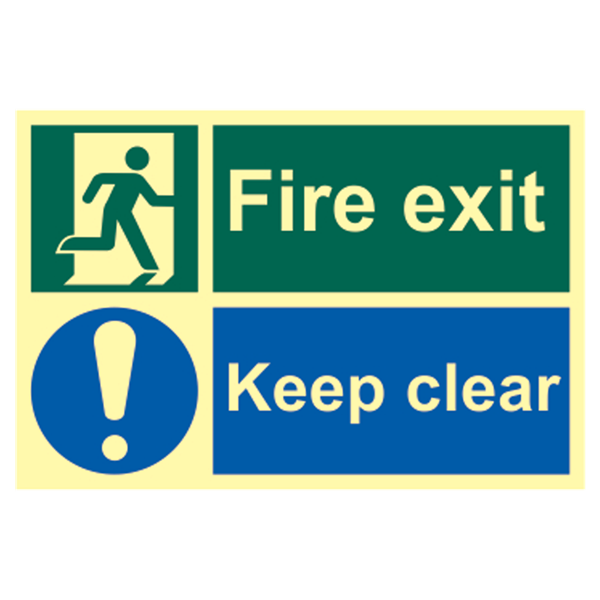 ASEC `Fire Escape Keep Clear` Sign Photoluminescent 300mm x 200mm
