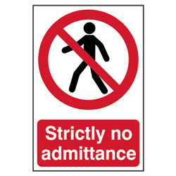 ASEC `Strictly No Admittance` Sign 200mm x 300mm