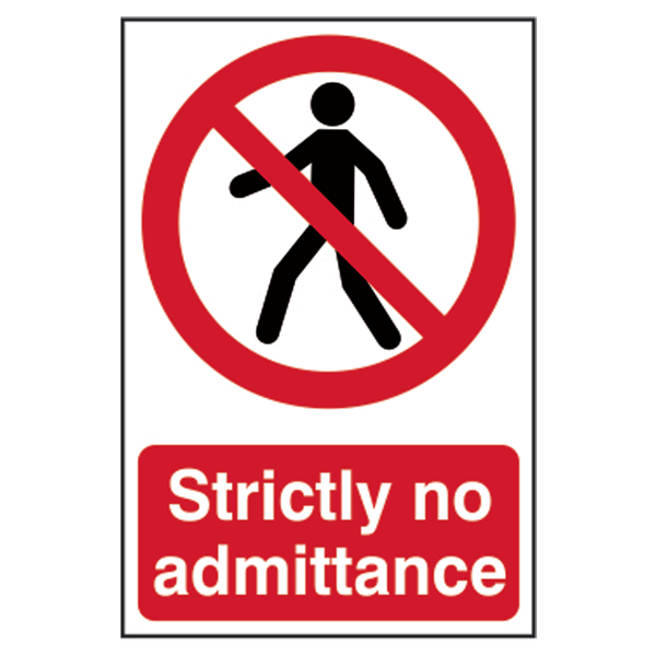ASEC `Strictly No Admittance` Sign 200mm x 300mm