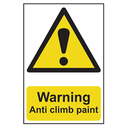 ASEC `Warning: Anti Climb Paint` Sign 200mm x 300mm