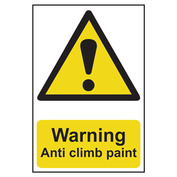 ASEC `Warning: Anti Climb Paint` Sign 200mm x 300mm