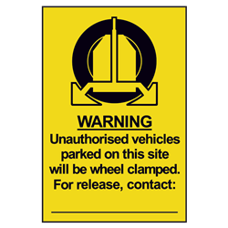 ASEC `Unauthorised Vehicles Will Be Clamped` Sign 200mm x 300mm