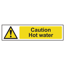 ASEC `Caution: Hot Water` Sign 200mm x 50mm