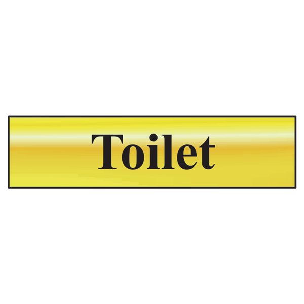 ASEC `Toilet` 200mm x 50mm Metal Strip Self Adhesive Sign Gold