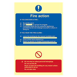 ASEC Photoluminescent Fire Action Procedure Sign 200mm x 300mm