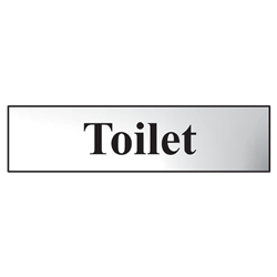 ASEC `Toilet` 200mm x 50mm Metal Strip Self Adhesive Sign Chrome