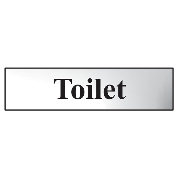 ASEC `Toilet` 200mm x 50mm Metal Strip Self Adhesive Sign Chrome