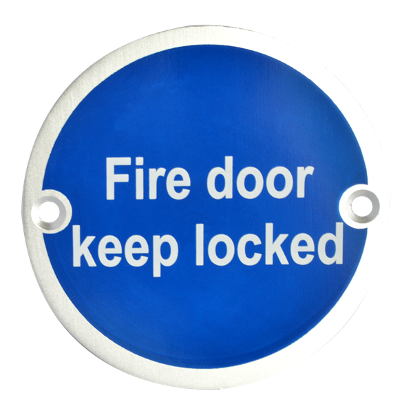 Cartello 'Porta Tagliafuoco Tenere Bloccata' Disco Acciaio Inox 76mm - Bilingue Con Viti Di Fissaggio