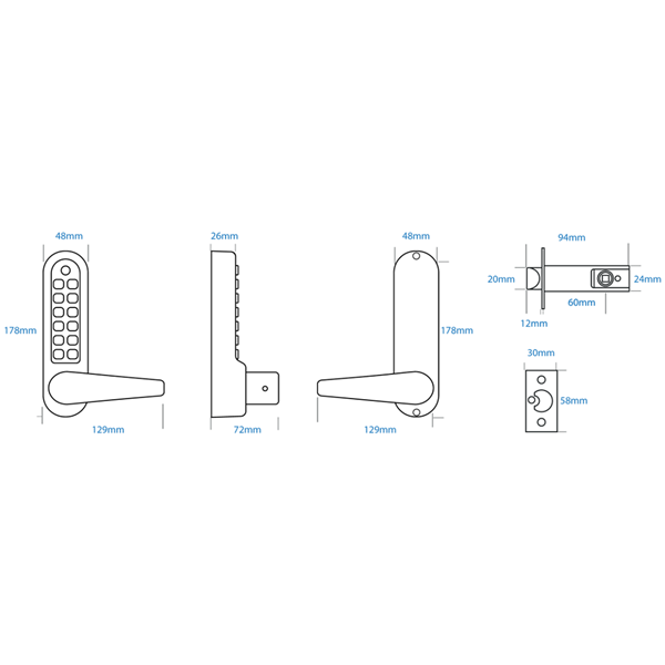 ASEC AS4300 Series Lever Operated Easy Code Change Digital Lock With Optional Free Passage & 60mm Latch