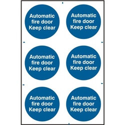 ASEC `Automatic Fire Door Keep Clear` 200mm x 300mm PVC Self Adhesive Sign