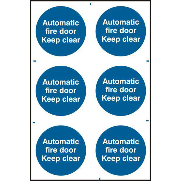 ASEC `Automatic Fire Door Keep Clear` 200mm x 300mm PVC Self Adhesive Sign