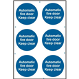 ASEC `Automatic Fire Door Keep Clear` 200mm x 300mm PVC Self Adhesive Sign