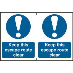 ASEC `Keep This Escape Route Clear` 200mm x 150mm PVC Self Adhesive Sign