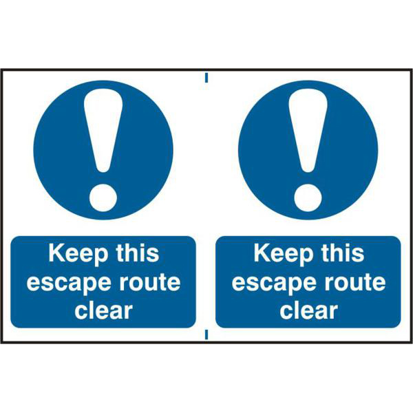 ASEC `Keep This Escape Route Clear` 200mm x 150mm PVC Self Adhesive Sign