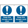 ASEC `Keep This Escape Route Clear` 200mm x 150mm PVC Self Adhesive Sign
