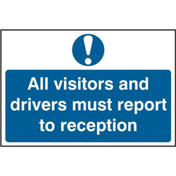 ASEC `All Visitors and Drivers Must Report To Reception` 200mm x 300mm PVC Self Adhesive Sign