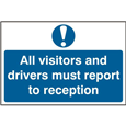 ASEC `All Visitors and Drivers Must Report To Reception` 200mm x 300mm PVC Self Adhesive Sign