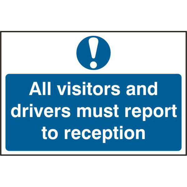 ASEC `All Visitors and Drivers Must Report To Reception` 200mm x 300mm PVC Self Adhesive Sign