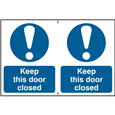 ASEC `Keep This Door Closed` 200mm x 300mm PVC Self Adhesive Sign