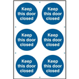 ASEC `Keep This Door Closed` 200mm x 300mm PVC Self Adhesive Sign
