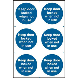 ASEC `Keep Door Locked When Not In Use` 200mm x 300mm PVC Self Adhesive Sign