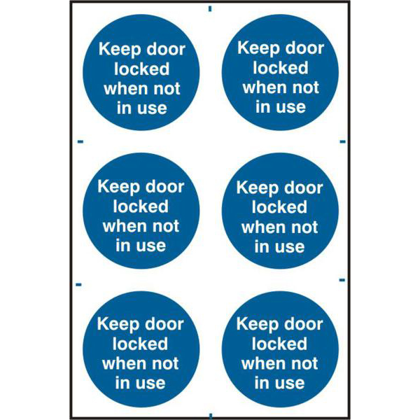 ASEC `Keep Door Locked When Not In Use` 200mm x 300mm PVC Self Adhesive Sign