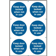 ASEC `Keep Door Locked When Not In Use` 200mm x 300mm PVC Self Adhesive Sign