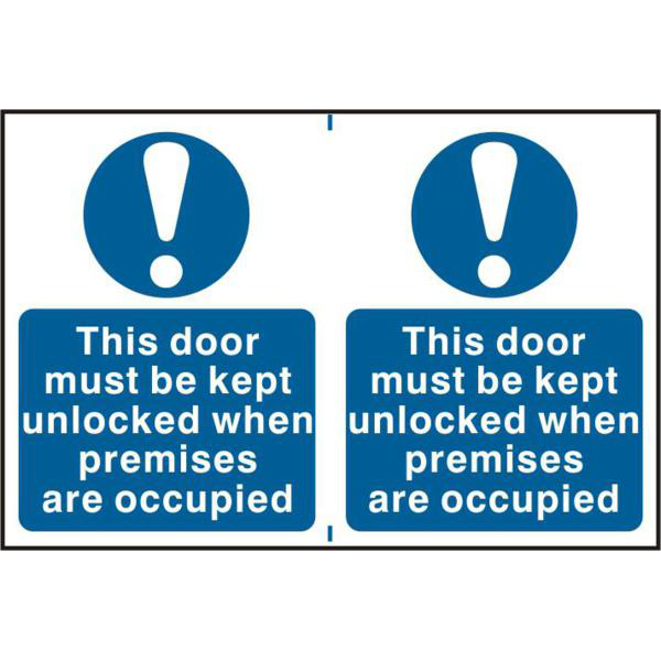 ASEC `This Door Must Be Kept Unlocked When Premises Are Occupied` 200mm x 300mm PVC Self Adhesive Sign