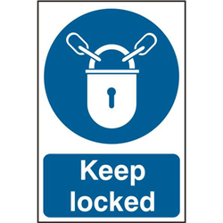 ASEC `Keep Locked` 200mm x 300mm PVC Self Adhesive Sign