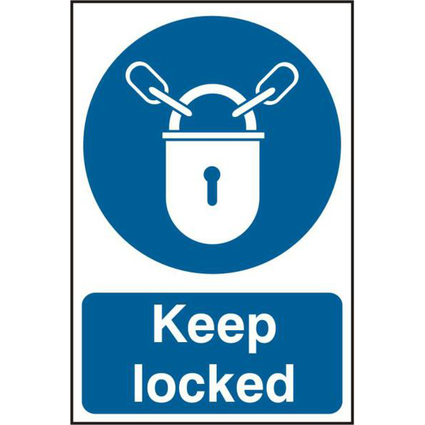 ASEC `Keep Locked` 200mm x 300mm PVC Self Adhesive Sign