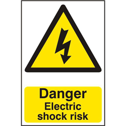 ASEC `Danger Electric Shock Risk` 200mm x 300mm PVC Self Adhesive Sign