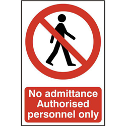 ASEC `No Admittance Authorised Personnel Only` 200mm x 300mm PVC Self Adhesive Sign