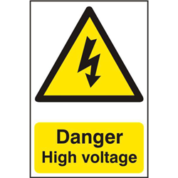 ASEC `Danger High Voltage` 200mm x 300mm PVC Self Adhesive Sign