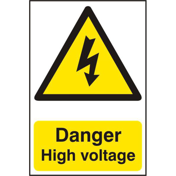 ASEC `Danger High Voltage` 200mm x 300mm PVC Self Adhesive Sign