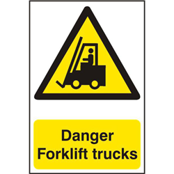 ASEC `Danger Forklift Trucks` 200mm x 300mm PVC Self Adhesive Sign