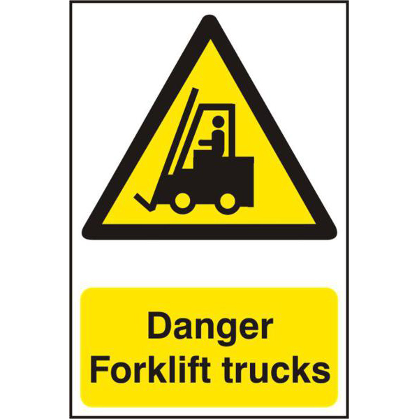 ASEC `Danger Forklift Trucks` 200mm x 300mm PVC Self Adhesive Sign