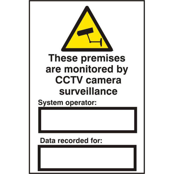 ASEC `These Premises Are Monitored By CCTV Surveillance` 200mm x 300mm PVC Self Adhesive Sign